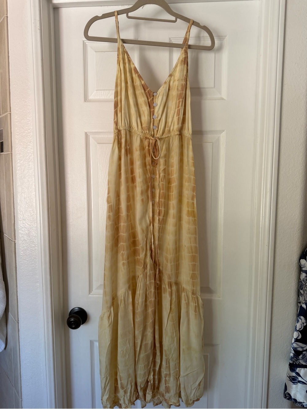 Yellow Tie-Dye Maxi Dress with Button Front